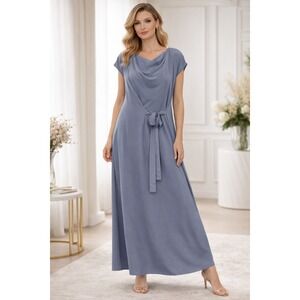 Banana Republic Silk Cowl Neck Wrap Midi Dress Blue Sample Sz M